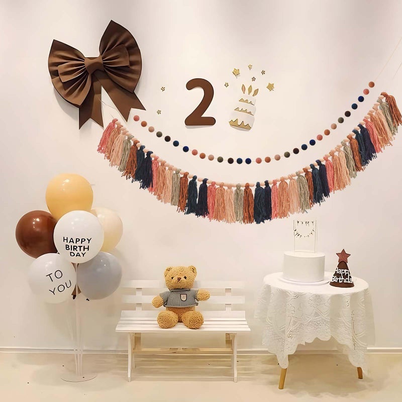 Taimimy 2pcs Longer Fall Tassel Garland, Pom Pom Tassel, Felt Ball Garland, Thanksgiving Wall Hanging Party Decorative Banner Pastel, Home Decoration Wedding Birthday Baby Shower - Image 4